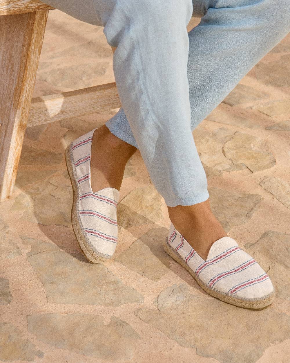 Manebí Recycled Cotton Canvas Espadrilles - Red \u0026 Navy Blue Micro Stripes On Beige Fino Al -60%