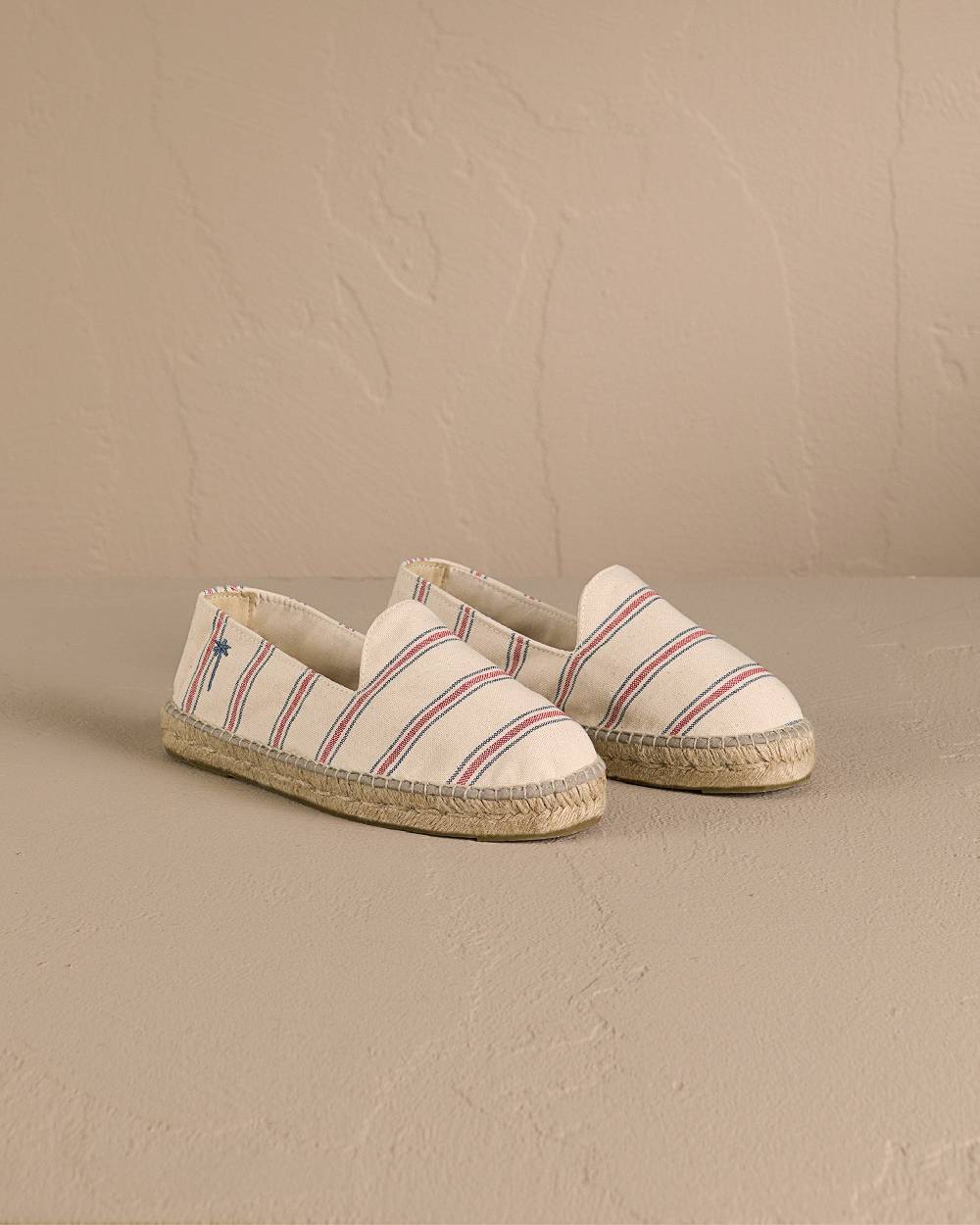 Manebí Recycled Cotton Canvas Espadrilles - Red \u0026 Navy Blue Micro Stripes On Beige Fino Al -60%