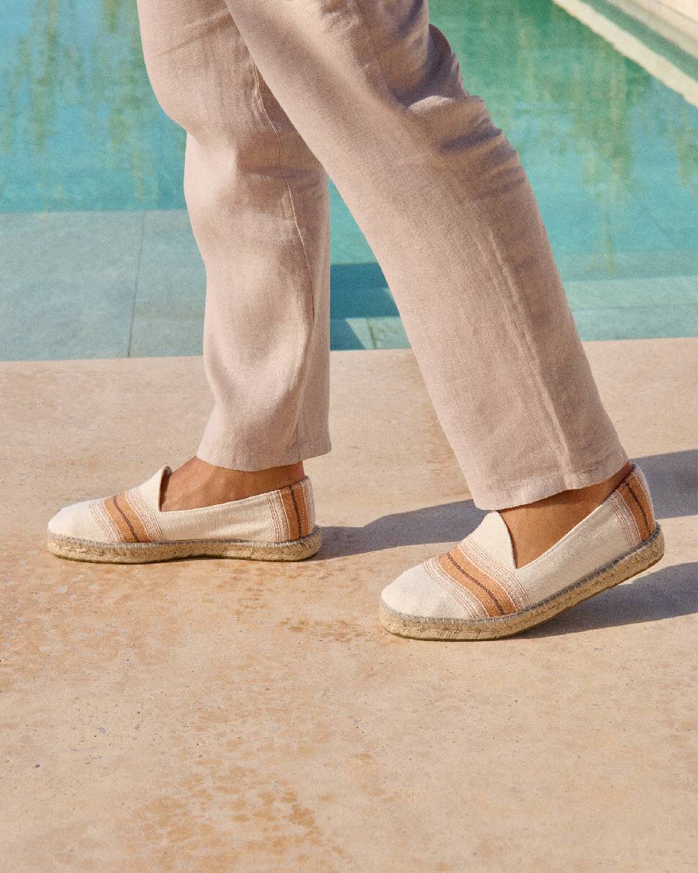 Manebí Cotton Linen And Silk|Raw Fabric Espadrilles - Rust Macro Stripe Sottocosto