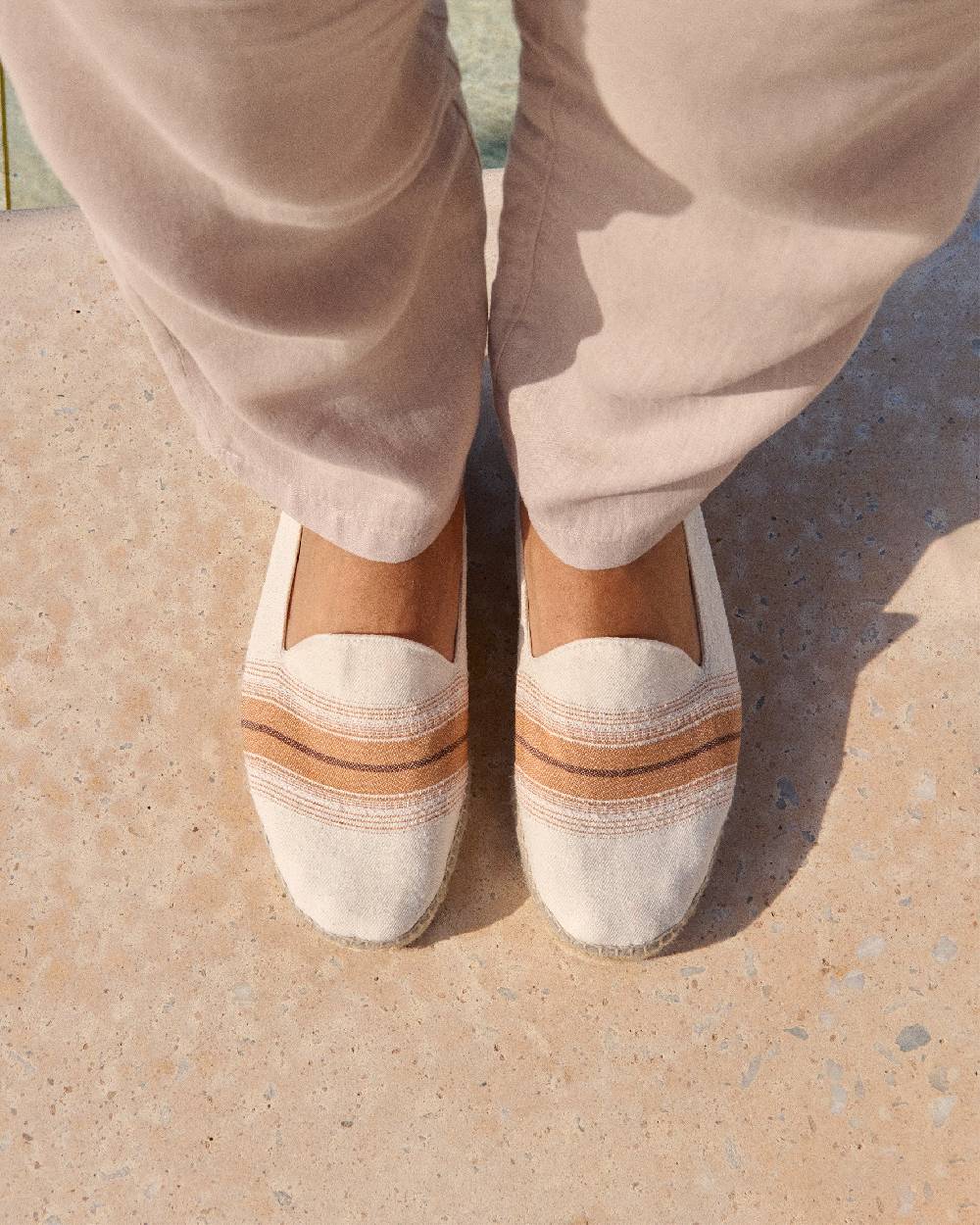 Manebí Cotton Linen And Silk|Raw Fabric Espadrilles - Rust Macro Stripe Sottocosto