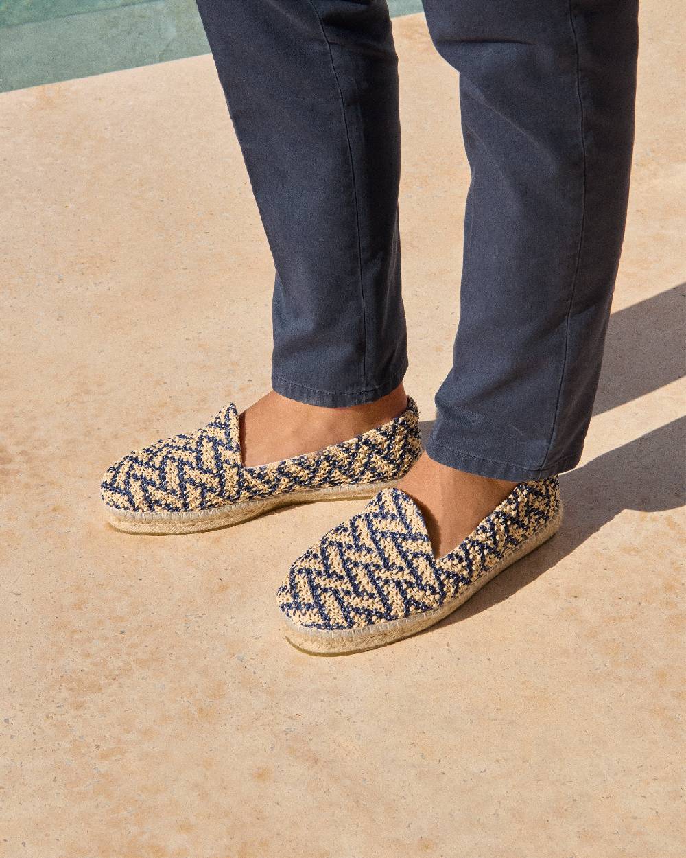 Manebí Raffia Zig Zag Espadrilles - Navy Blue And Natural Online