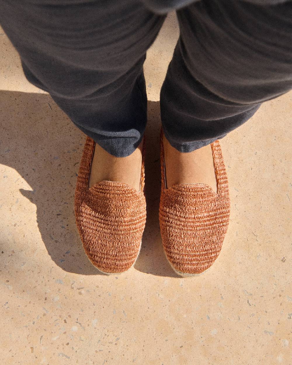 Manebí Raffia Stripes Espadrilles - Yucatán Orange Rust In Vendita
