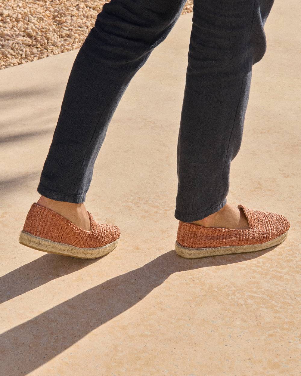 Manebí Raffia Stripes Espadrilles - Yucatán Orange Rust In Vendita