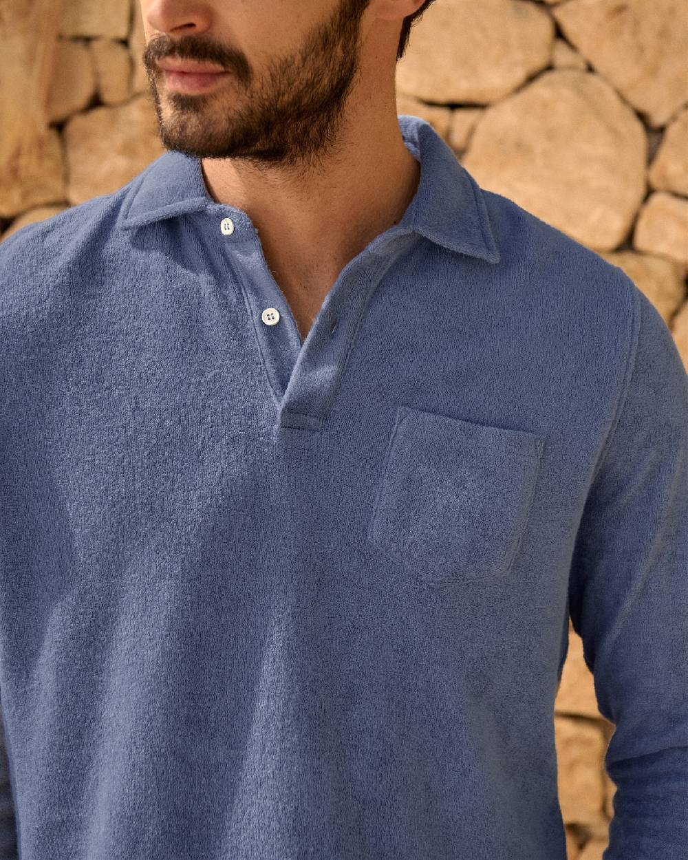 Manebí Organic Terry Cotton|Antonello Polo Shirt - Long Sleeve Petrole Vendita