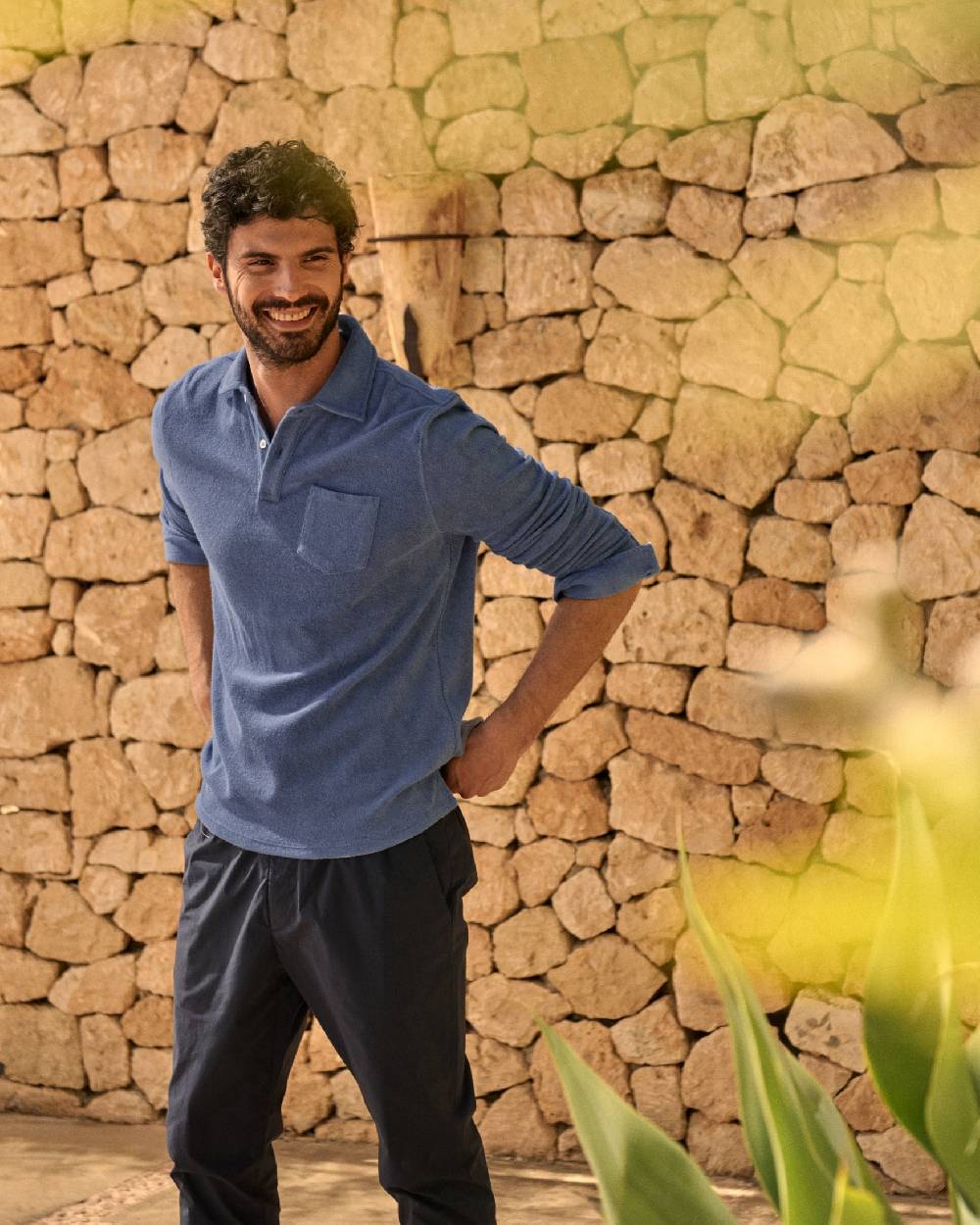 Manebí Organic Terry Cotton|Antonello Polo Shirt - Long Sleeve Petrole Vendita