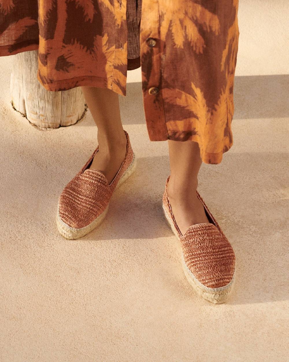 Manebí Raffia Stripes Double Sole Espadrilles - Yucatán Orange Rust 2025