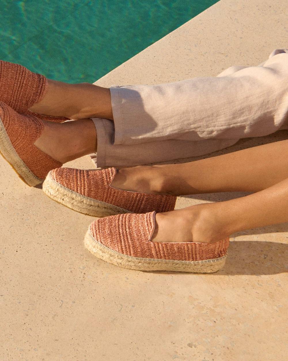Manebí Raffia Stripes Double Sole Espadrilles - Yucatán Orange Rust 2025