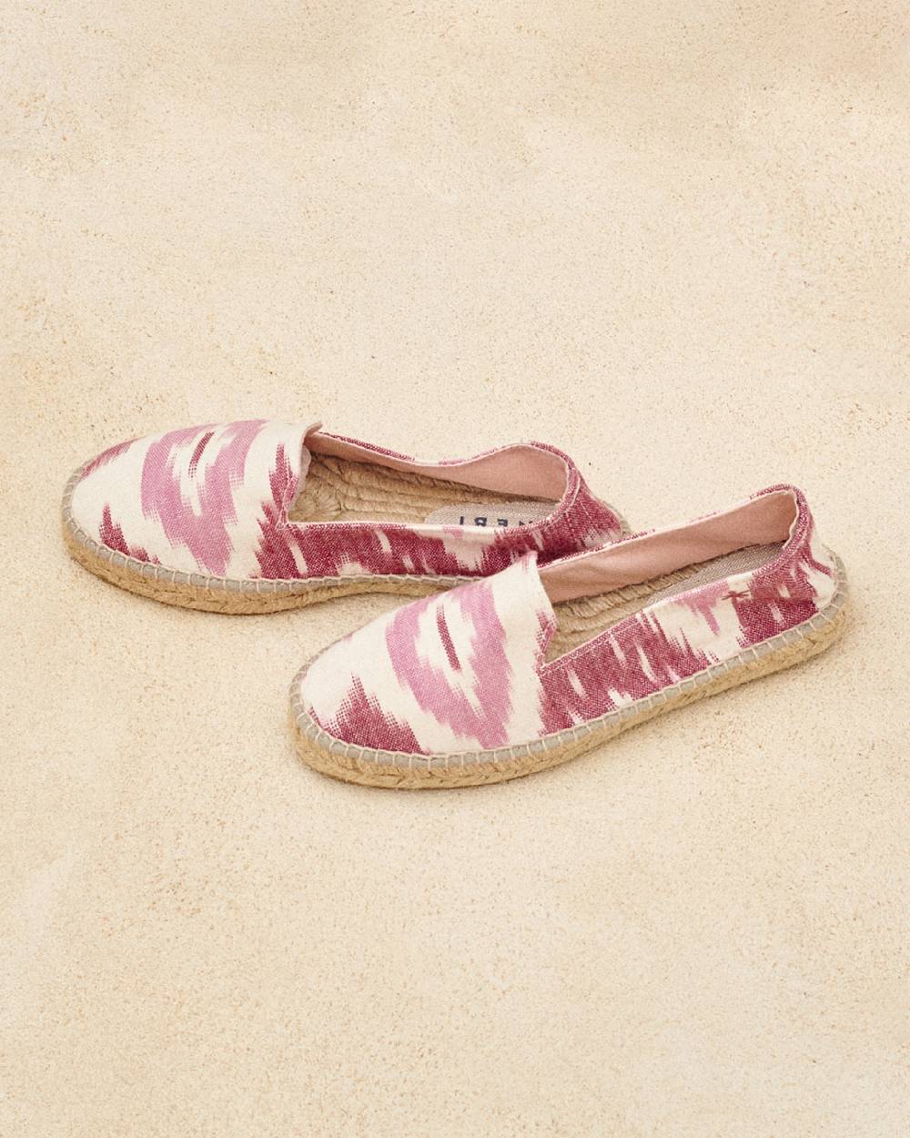Manebí Dyed Cotton Flat Espadrilles - Tulum Pink And White Ikat 2025