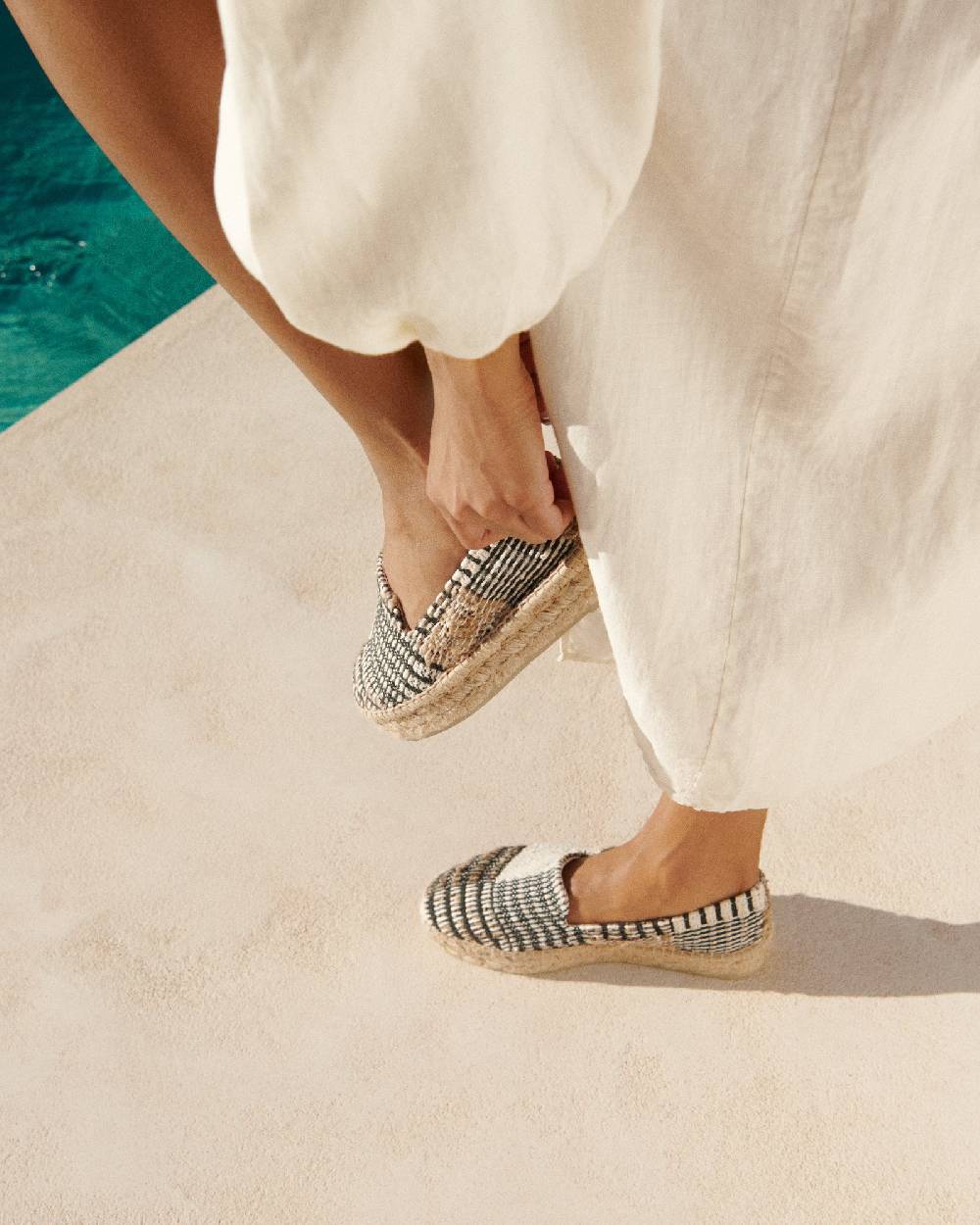 Manebí Silk And Cotton Patchwork|Double Sole Espadrilles - Yucatán White Natural And Black Vendita