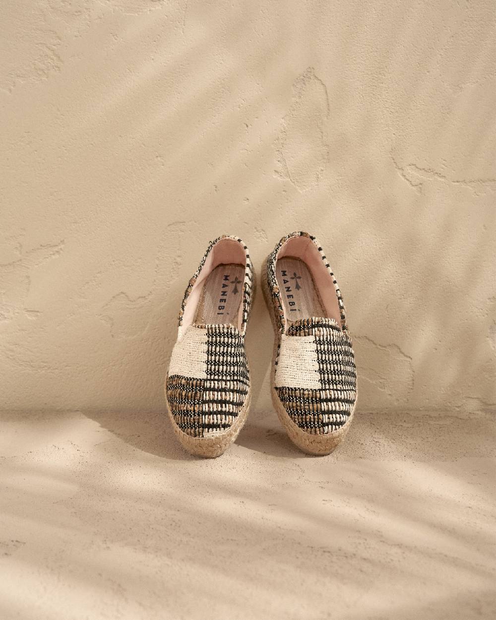 Manebí Silk And Cotton Patchwork|Double Sole Espadrilles - Yucatán White Natural And Black Vendita