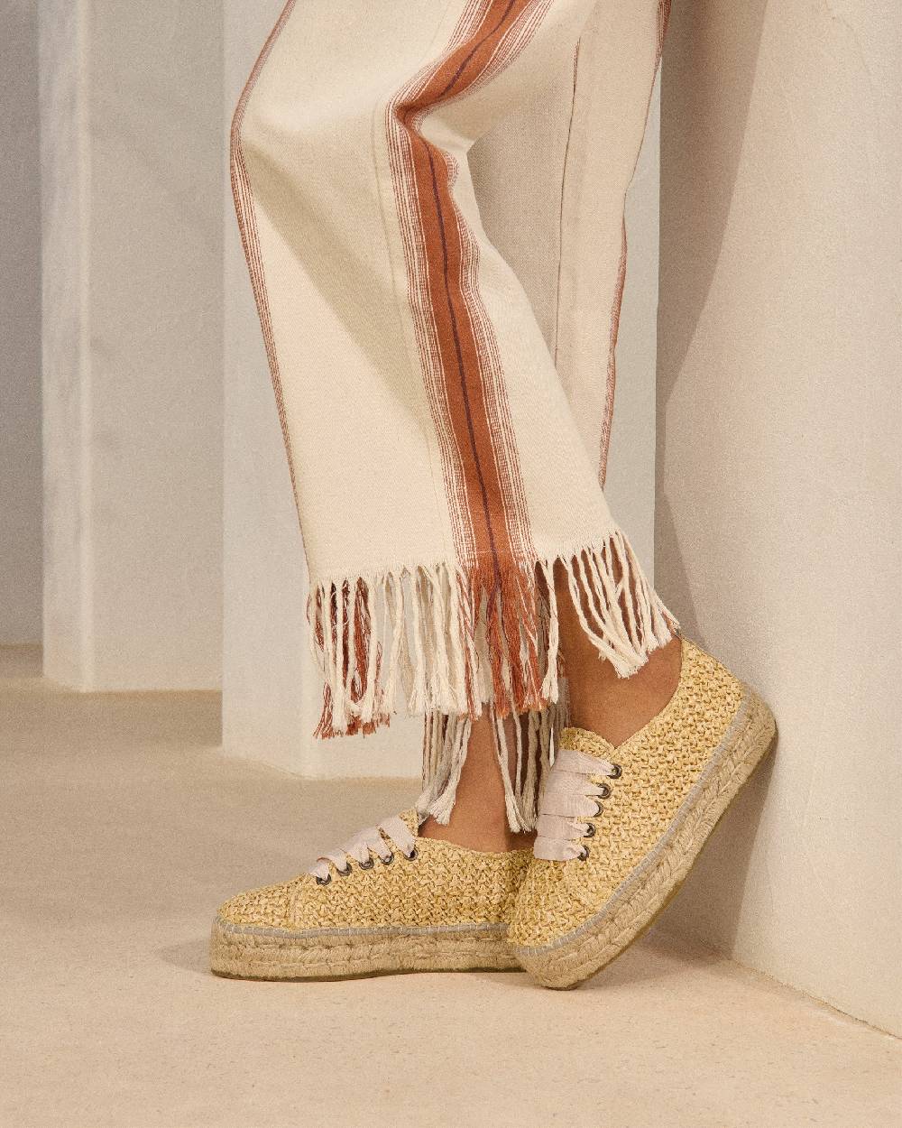 Manebí Raffia Lace-Up Espadrilles - Pink, Light Blue \u0026 Pastel Rose Laces Raffia Net Affare Del Giorno