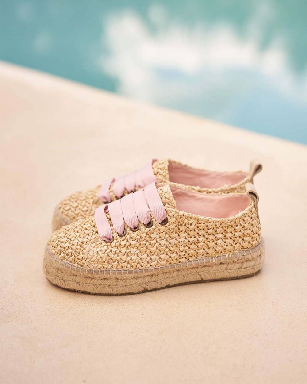Manebí Raffia Lace-Up Espadrilles - Pink, Light Blue \u0026 Pastel Rose Laces Raffia Net Affare Del Giorno