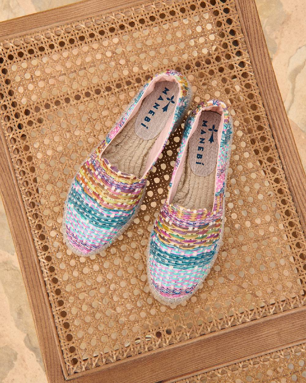 Manebí Raffia Jute Mix Double Sole Espadrilles - Acapulco Fucsia Blue Mix Vendita Calda