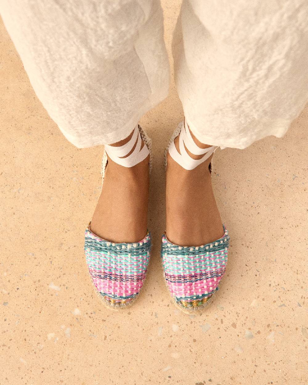 Manebí Raffia Flat Valenciana Espadrilles - Acapulco Fucsia Blue Mix Sconto