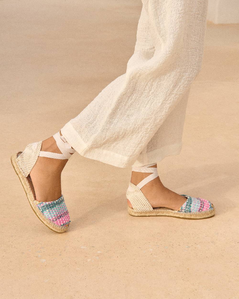 Manebí Raffia Flat Valenciana Espadrilles - Acapulco Fucsia Blue Mix Sconto