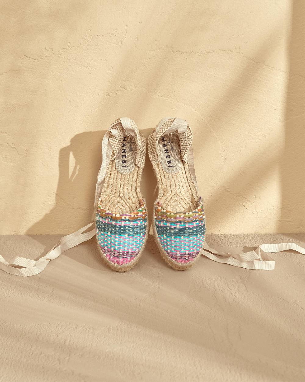 Manebí Raffia Flat Valenciana Espadrilles - Acapulco Fucsia Blue Mix Sconto