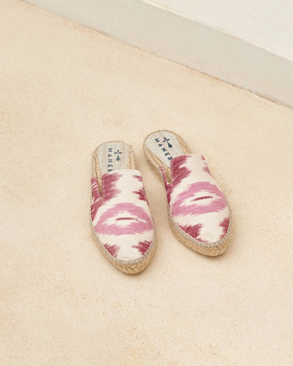 Manebí Dyed Cotton Mules - Tulum Pink And White Ikat Cyber Monday