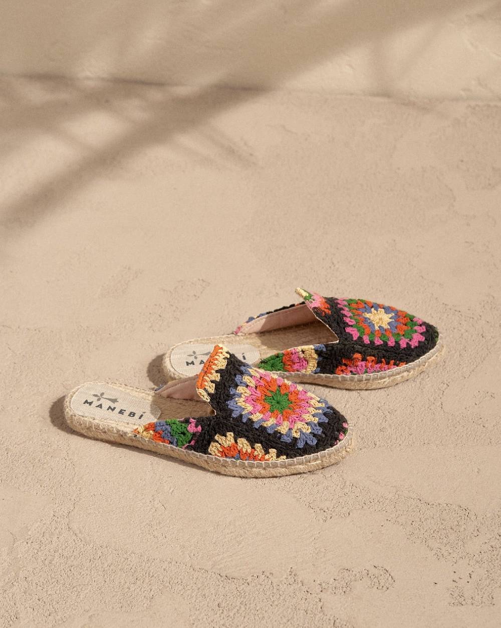 Manebí Cotton Crochet Mules - Yucatán Orange And Pink On Black Offerta natalizia