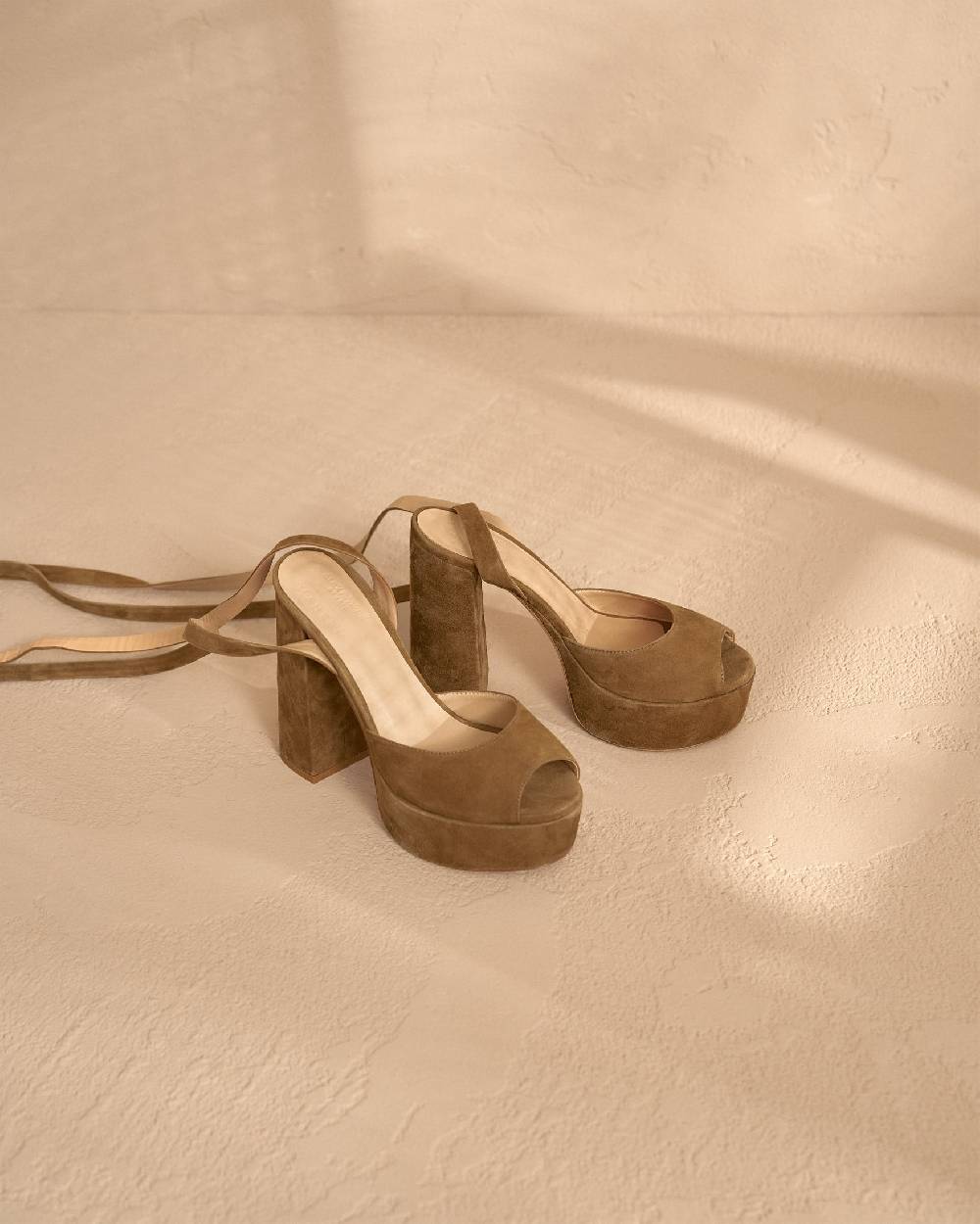 Manebí Bellini Suede Platforms Sandals - Tie-Up Tobacco Lightning offer