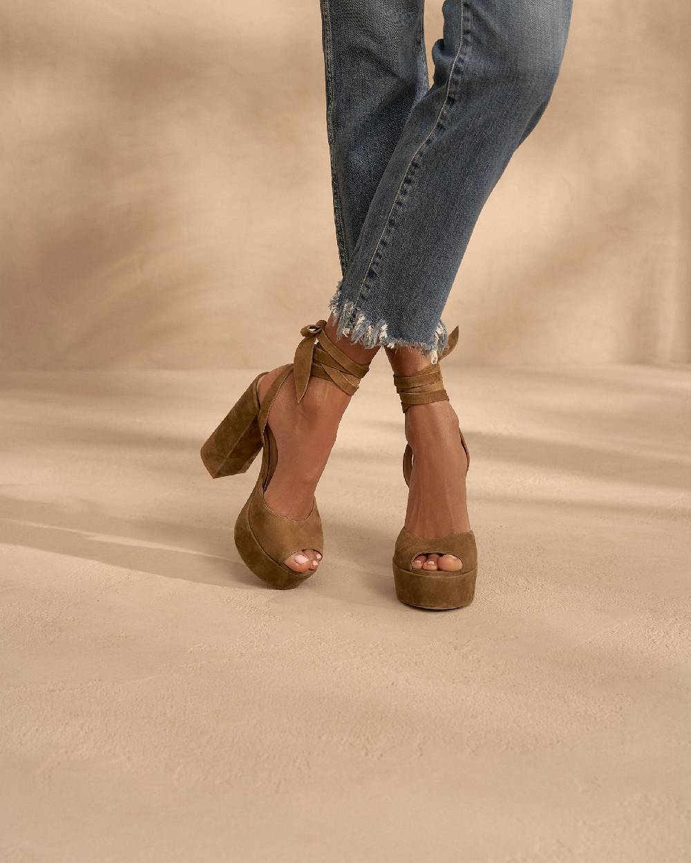 Manebí Bellini Suede Platforms Sandals - Tie-Up Tobacco Lightning offer