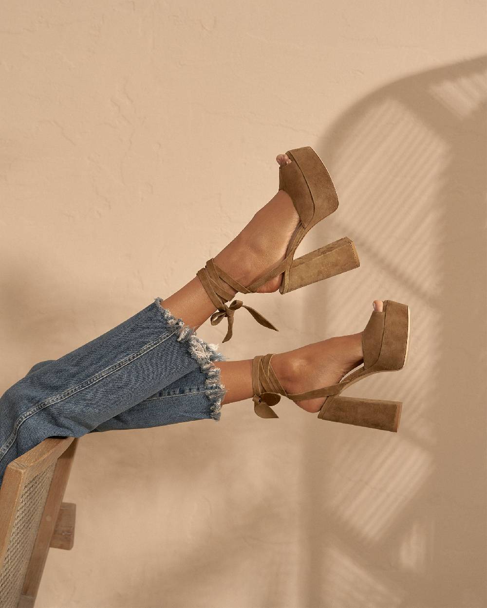 Manebí Bellini Suede Platforms Sandals - Tie-Up Tobacco Lightning offer
