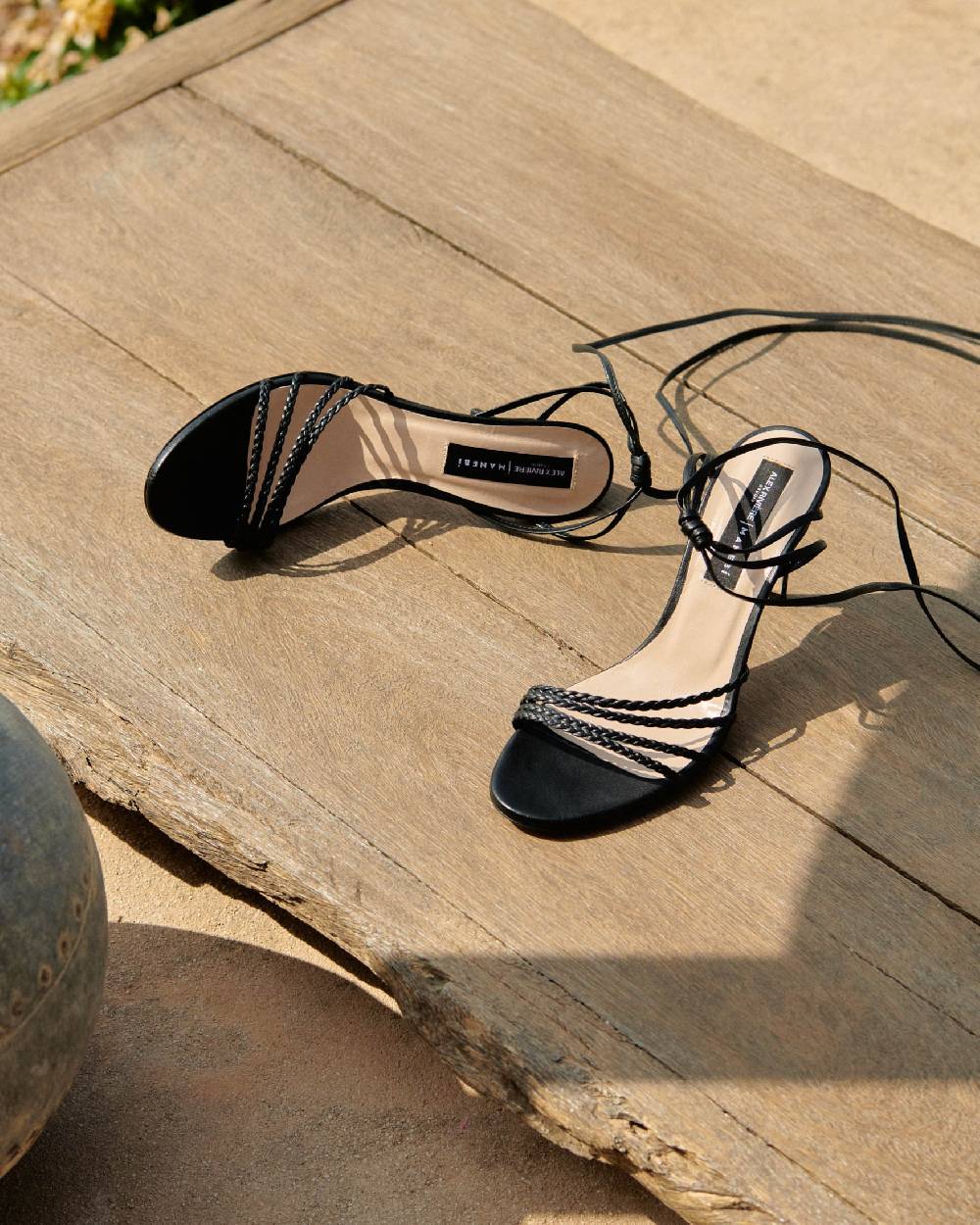 Manebí Savana Leather Braided Heels - Lace Up Black Liquidazione