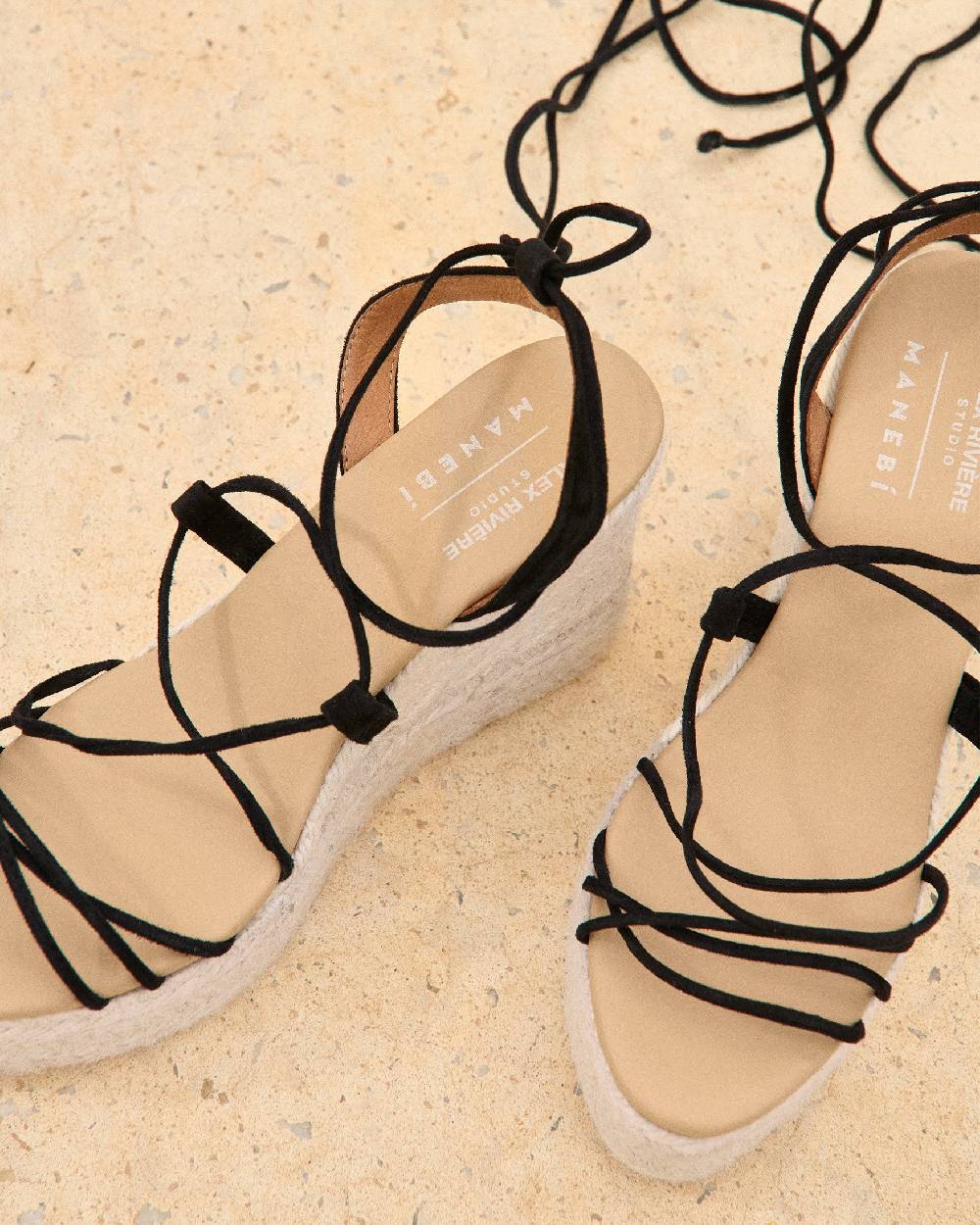 Manebí Portofino Soft Suede|Wedge Espadrilles - Lace-Up Black Comprane uno, ottenene uno gratis