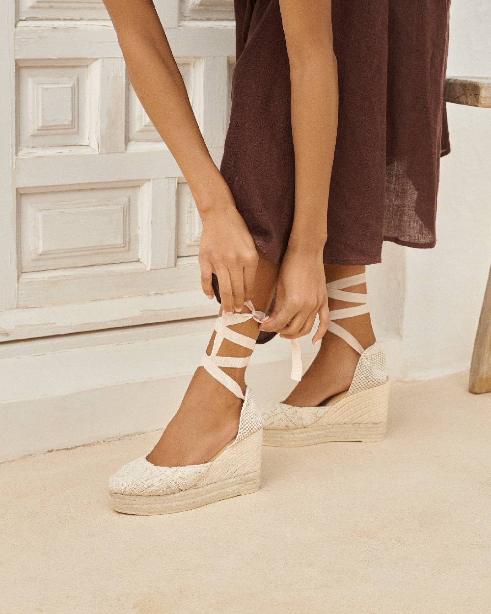 Manebí Cotton Crochet|Wedge Espadrilles - Natural Prezzo basso