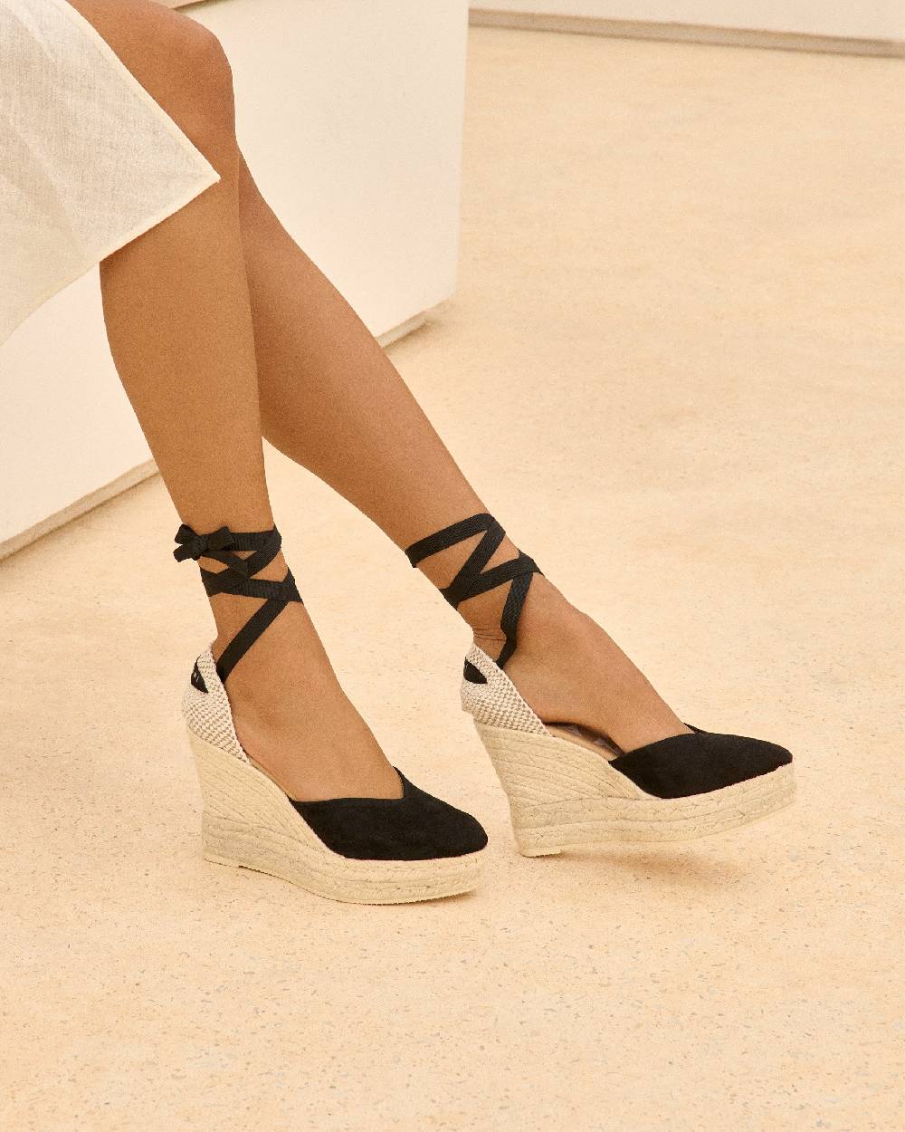 Manebí Soft Suede Heart-Shaped|Wedge Espadrilles - Hamptons Black Rilascio limitato