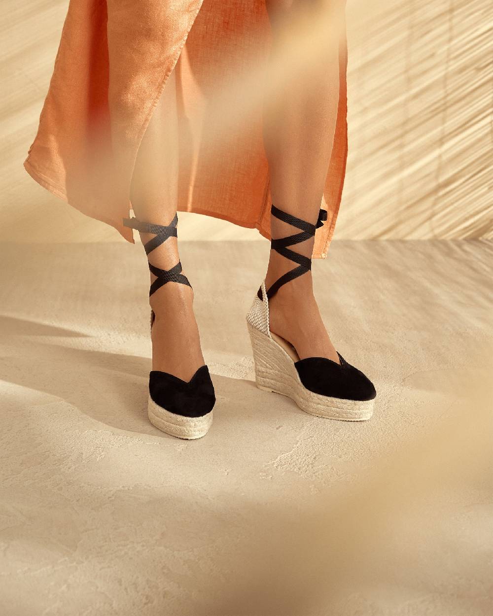 Manebí Soft Suede Heart-Shaped|Wedge Espadrilles - Hamptons Black Rilascio limitato