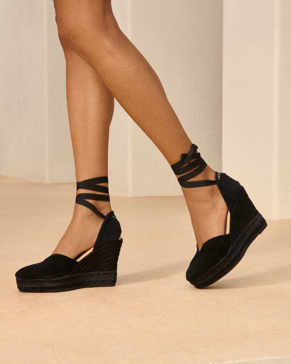 Manebí Soft Suede Heart-Shaped|Wedge Espadrilles - Hamptons Black On Tone Ultimi tre giorni
