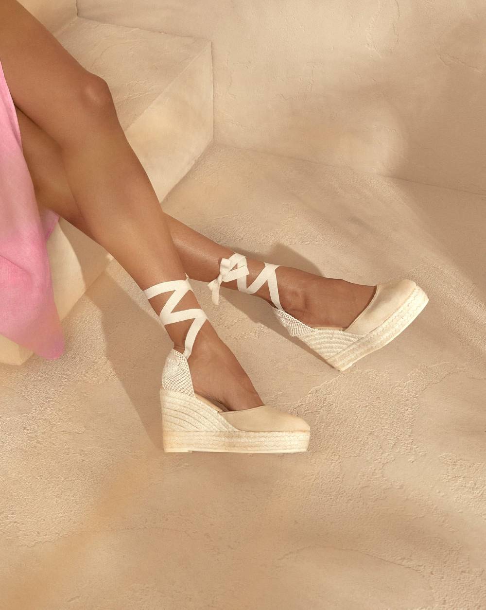 Manebí Soft Suede Wedge Espadrilles - Hamptons Champagne Beige Promozione temporanea
