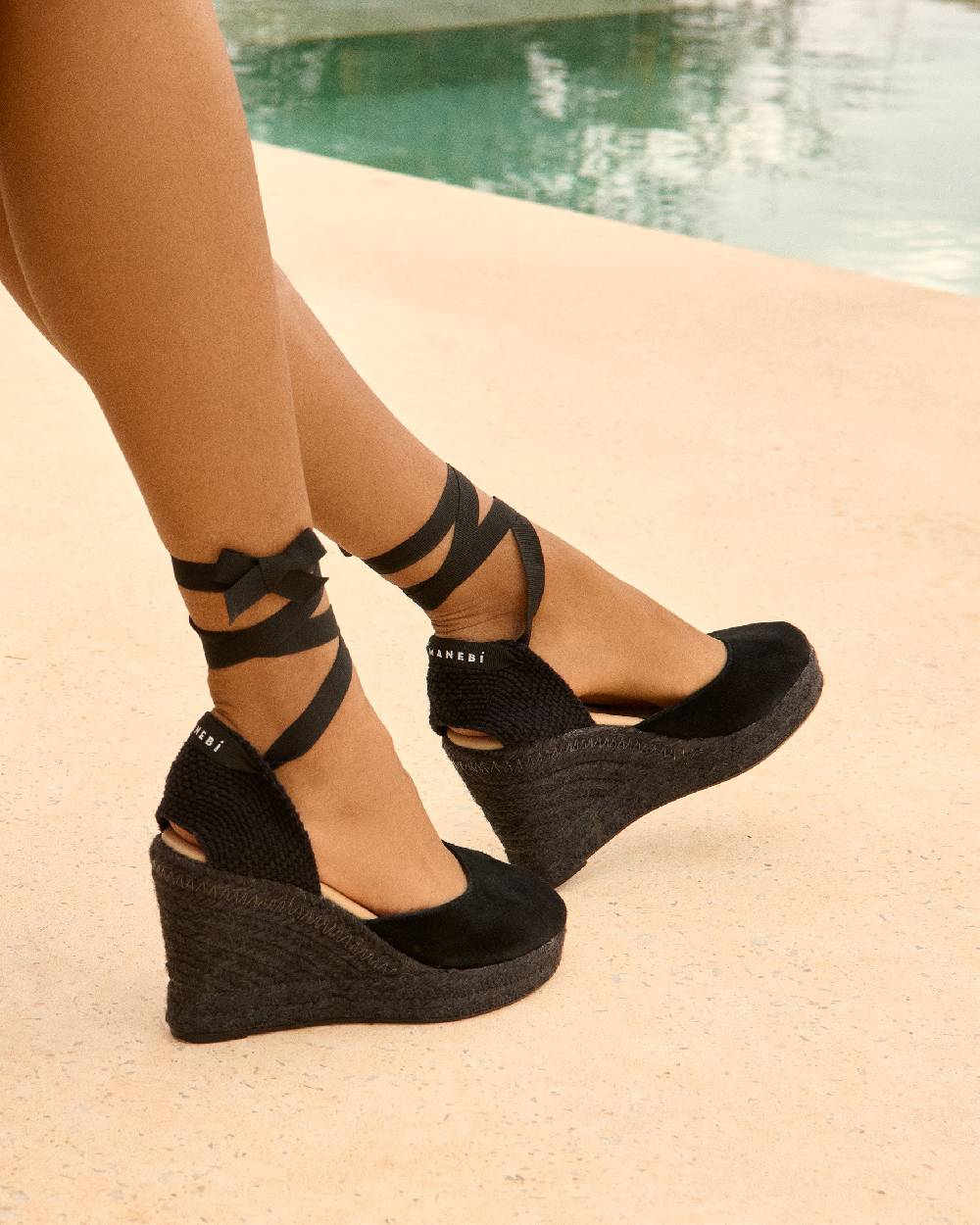 Manebí Soft Suede Wedge Espadrilles - Hamptons Black On Tone Fino al 60% di sconto