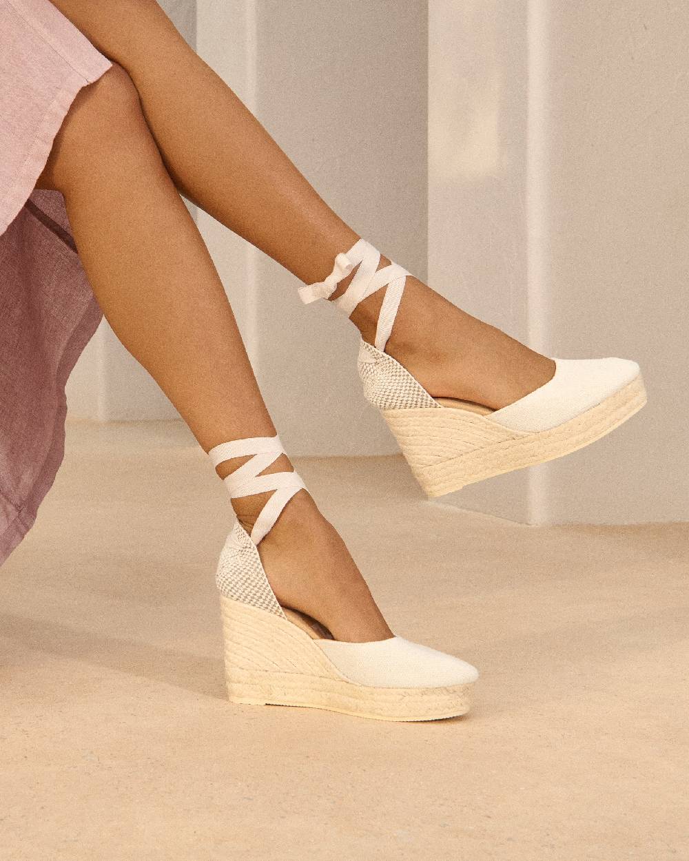 Manebí Organic Hemp Wedge Espadrilles - La Havana White Only for today