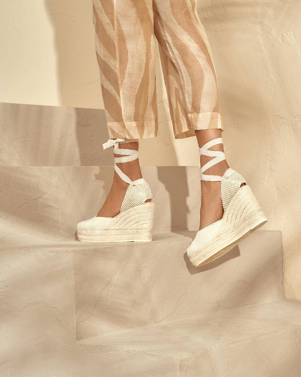 Manebí Organic Hemp Wedge Espadrilles - La Havana White Only for today