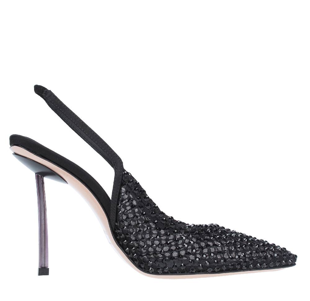 LE SILLA Sandali Slingback in pelle raso nylon e cristalli Convenienza