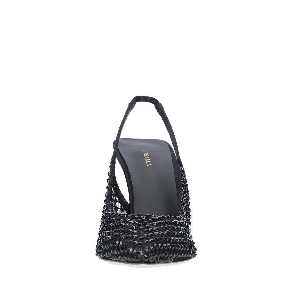 LE SILLA Sandali Slingback in pelle raso nylon e cristalli Convenienza