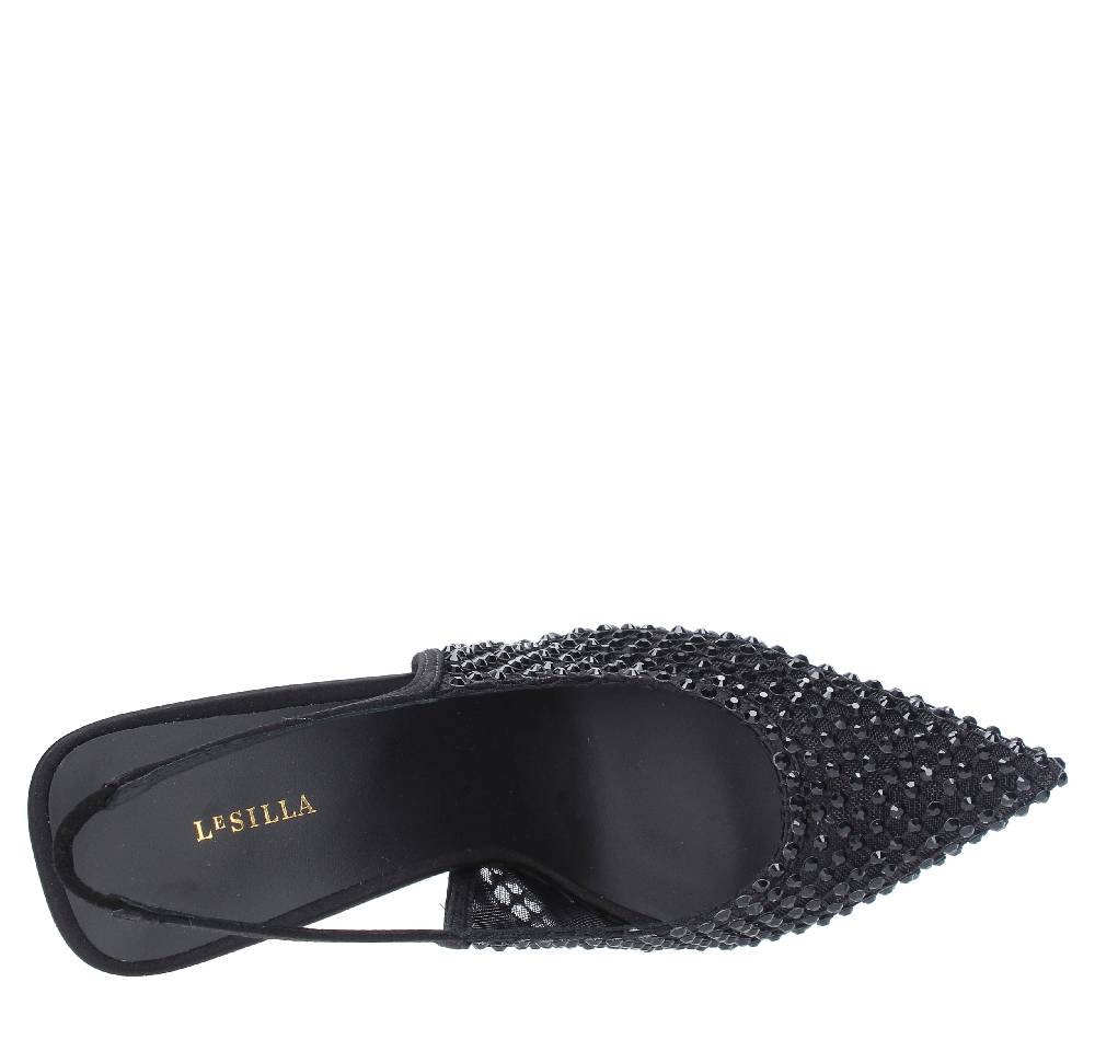 LE SILLA Sandali Slingback in pelle raso nylon e cristalli Convenienza