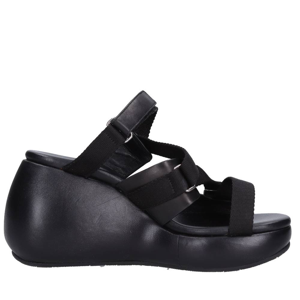 CASADEI Mules Zeppa in pelle e tessuto Vendita