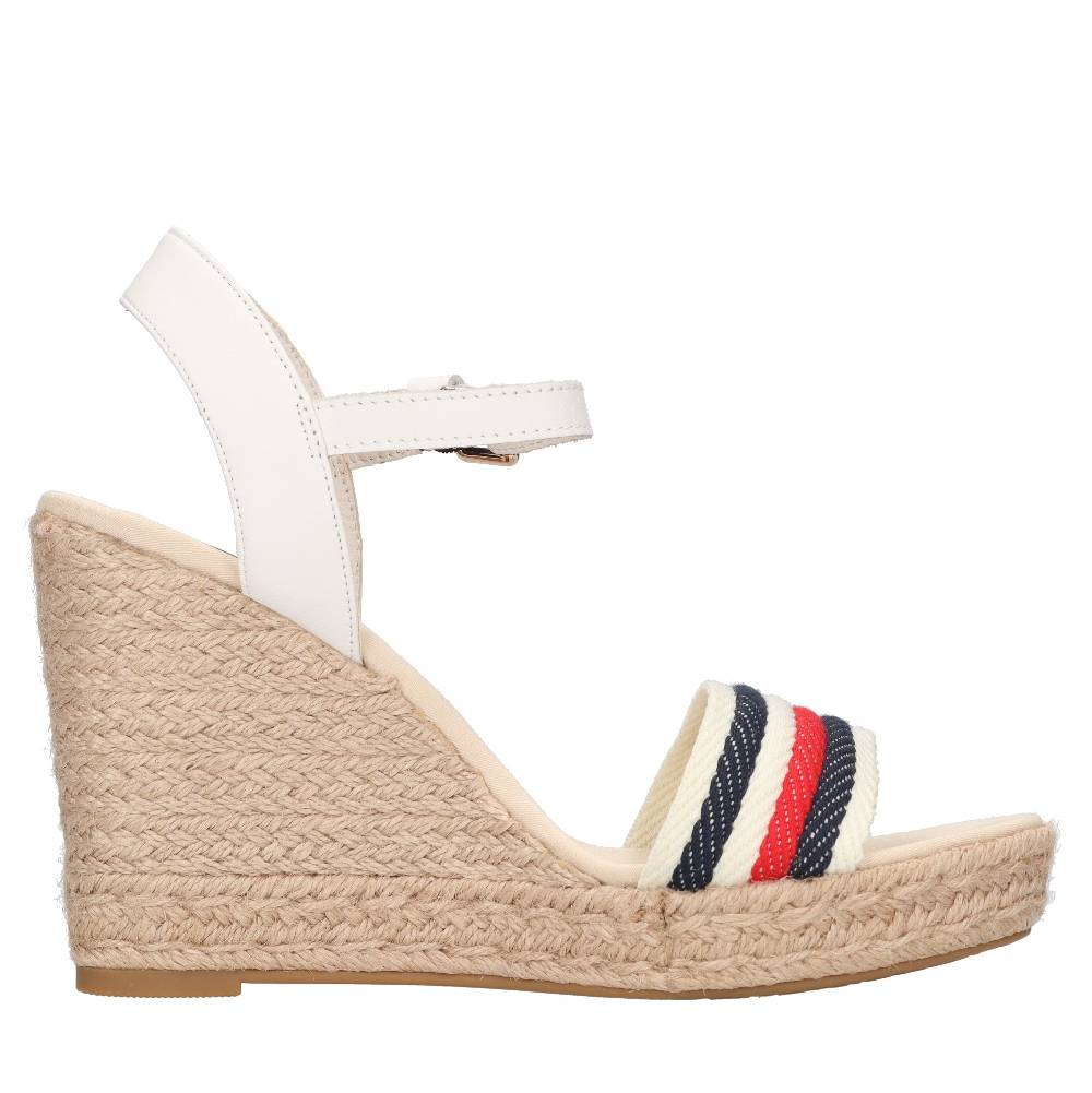 TOMMY HILFIGER Sandali con zeppa in pelle e tessuto Prezzo Ridotto