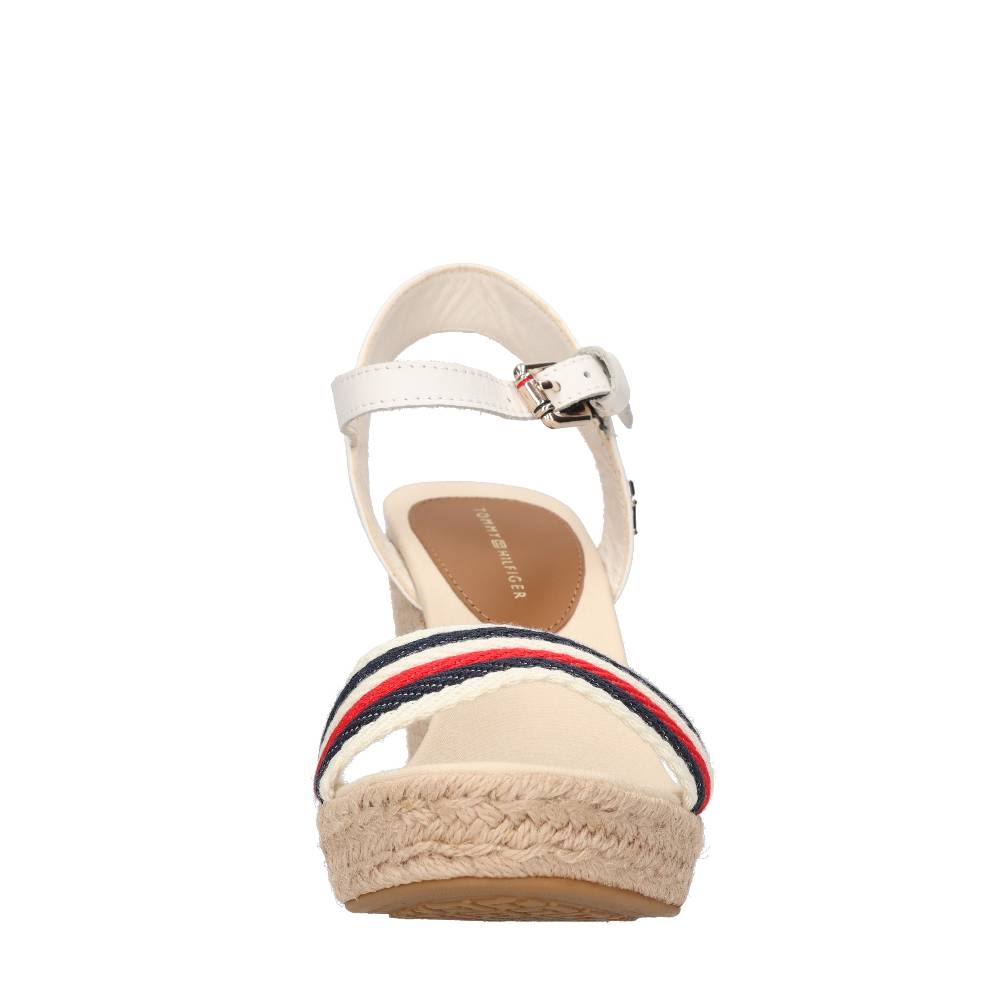 TOMMY HILFIGER Sandali con zeppa in pelle e tessuto Prezzo Ridotto
