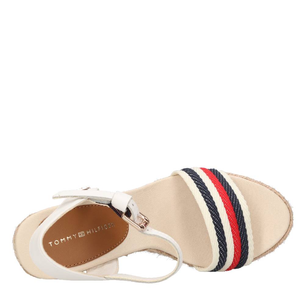 TOMMY HILFIGER Sandali con zeppa in pelle e tessuto Prezzo Ridotto