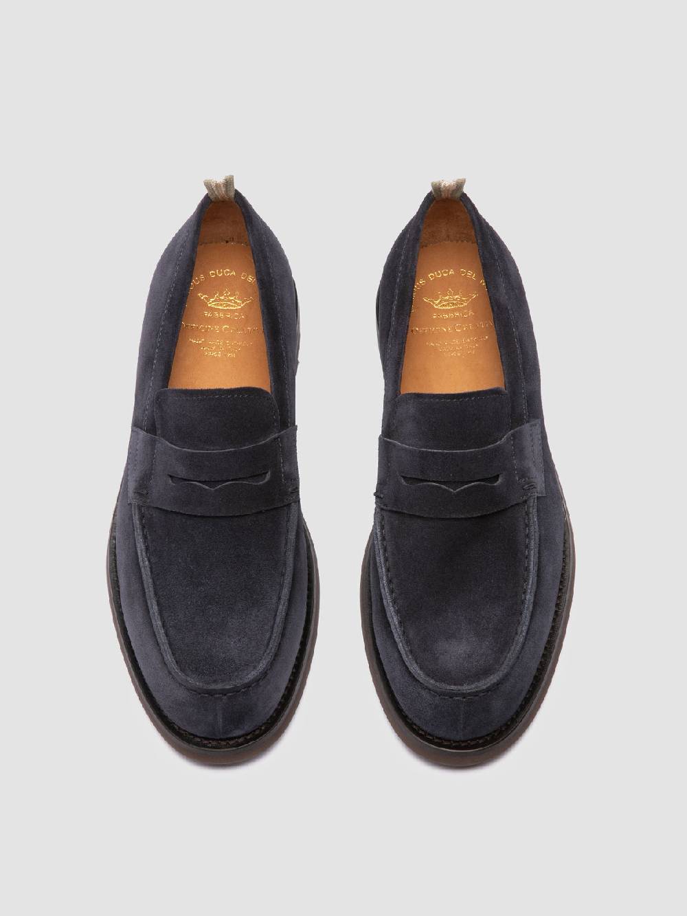 Officine Creative BELMONDO 006 Mocassini Penny in Pelle Scamosciata Blu Grandi sconti