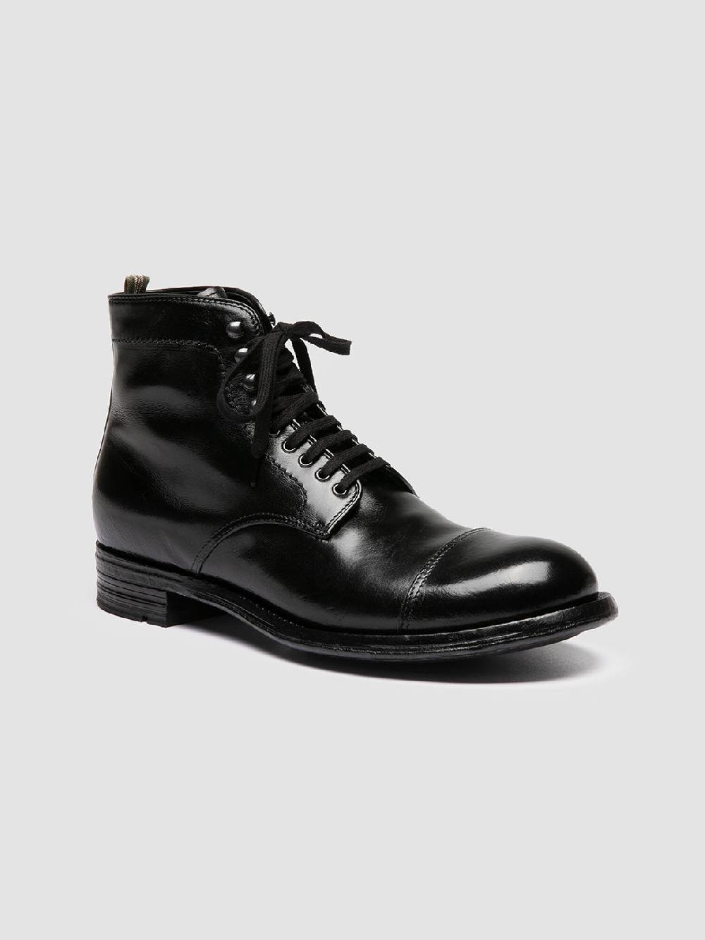 Officine Creative ADMIRAL 005 Stivali Stringati in Pelle Nera Vendita
