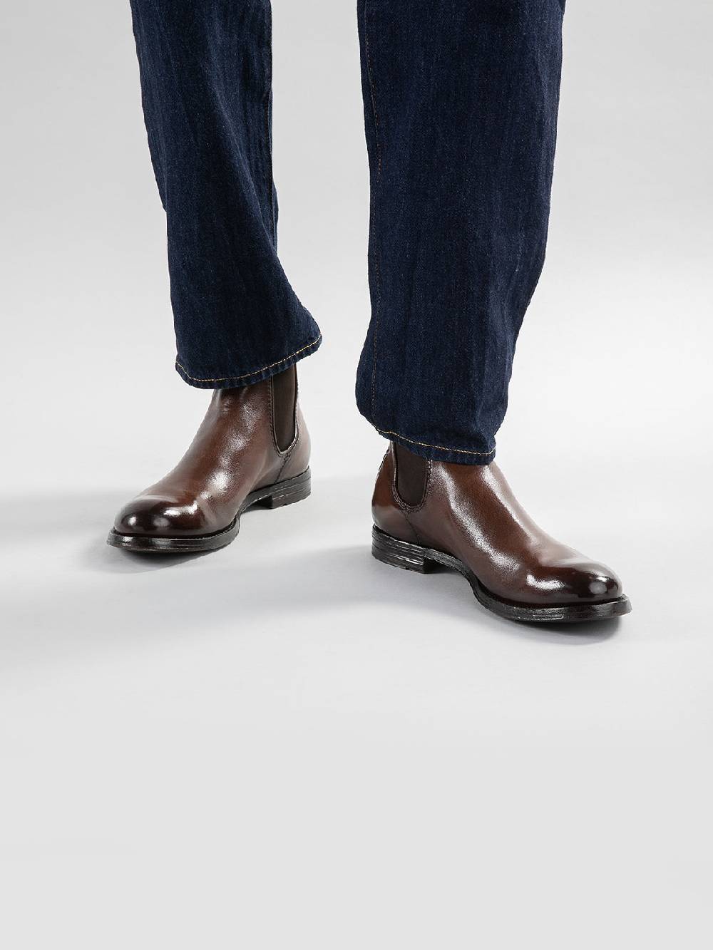 Officine Creative ANATOMIA 083 Stivaletti Chelsea in Pelle Marrone Presa