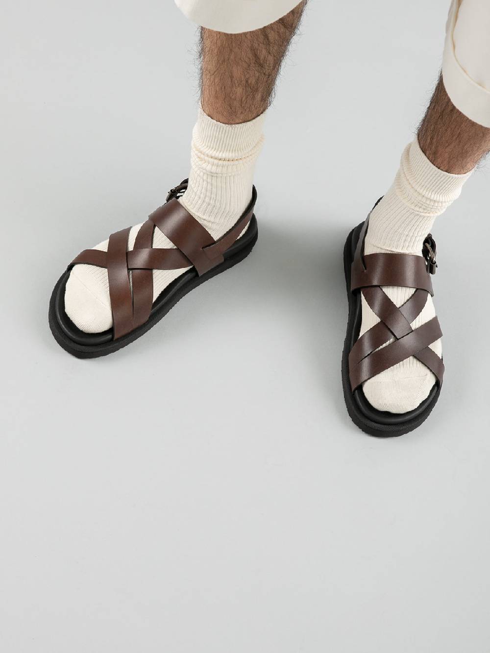 Officine Creative CHARRAT 002 Sandali in Pelle Nera Promozione Limitata