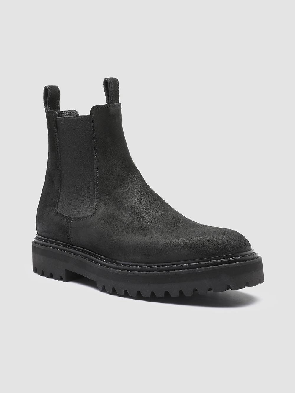 Officine Creative PISTOLS 003 Stivaletti Chelsea in Pelle Scamosciata Nera In Saldo
