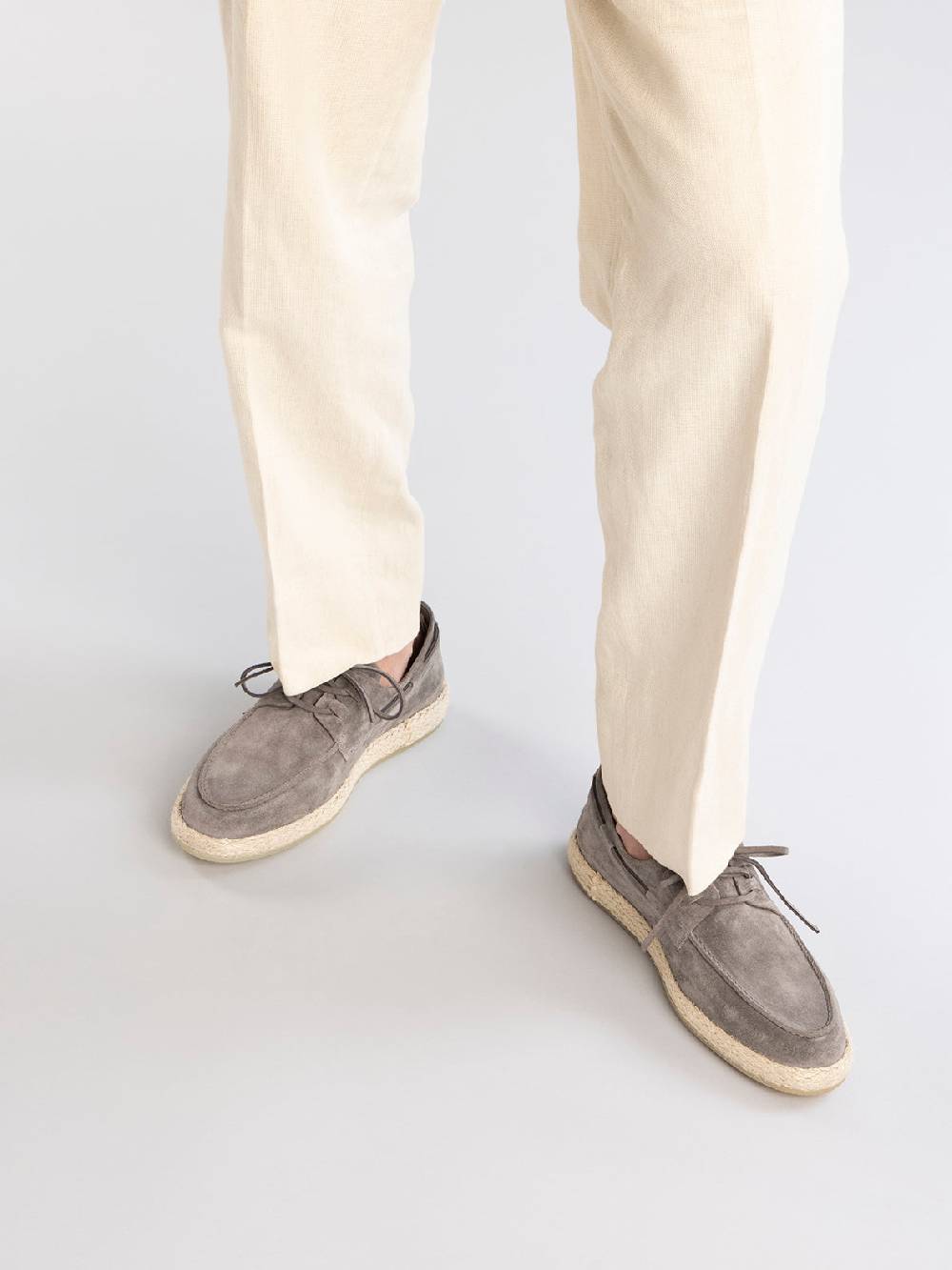 Officine Creative ROPED 005 Scarpe da barca in Pelle Scamosciata grigia Fino Al -60%