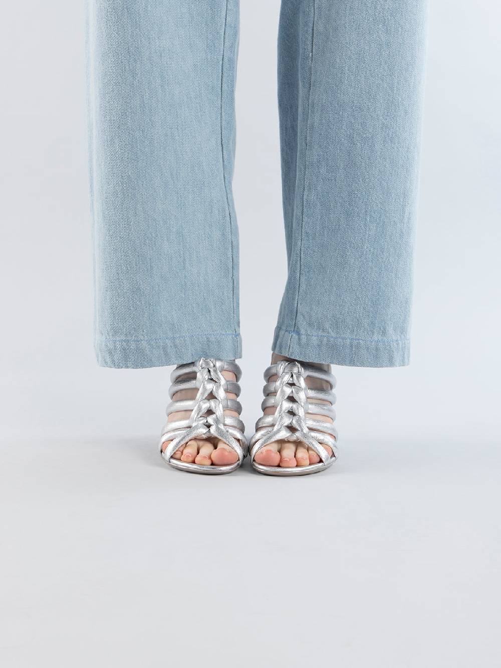 Officine Creative ESTHER 026 Sandali Slide in Pelle Argento Shopping Online