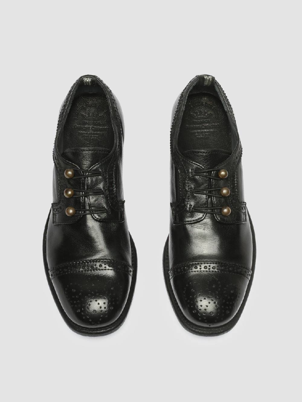 Officine Creative CALIXTE 022 Derby con Motivo Brogue in Pelle Nera Pezzi Unici